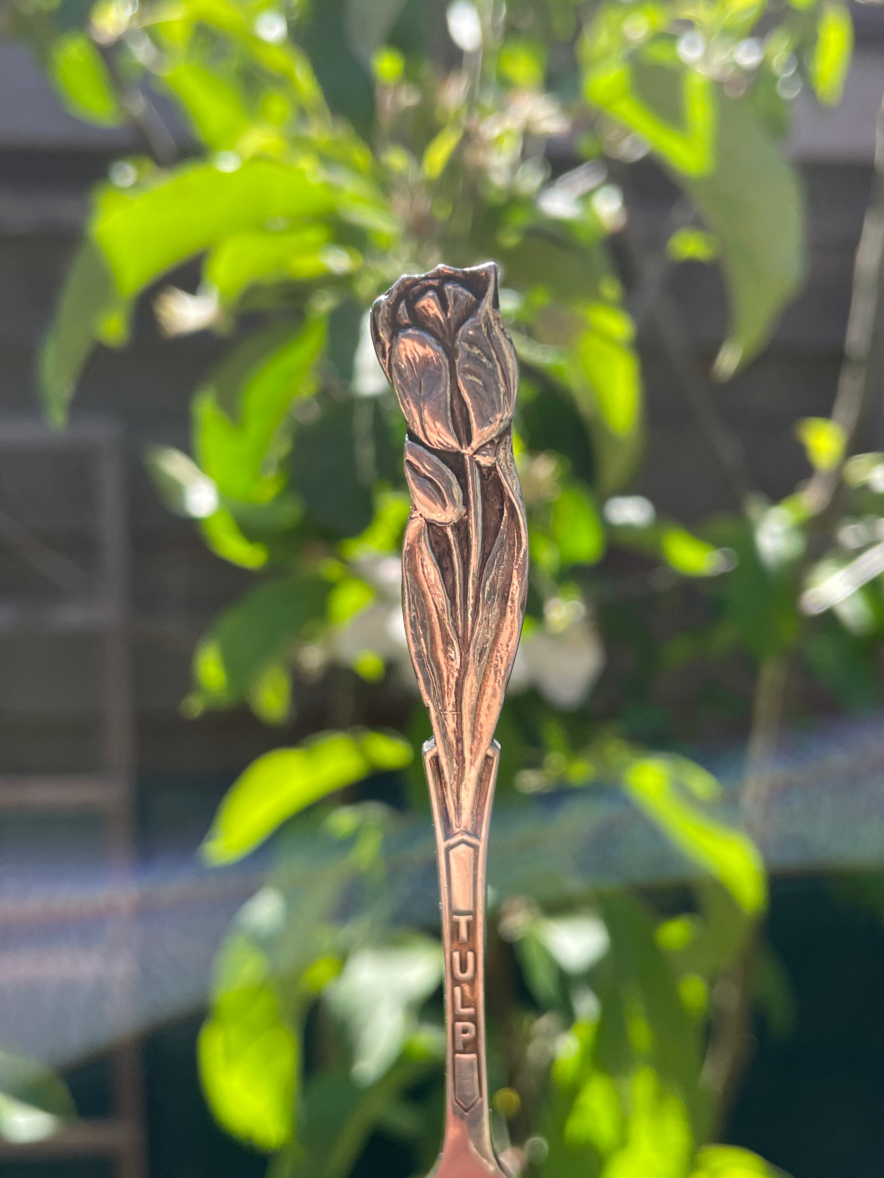 Handgemaakte verzilverde lepelring - bloem