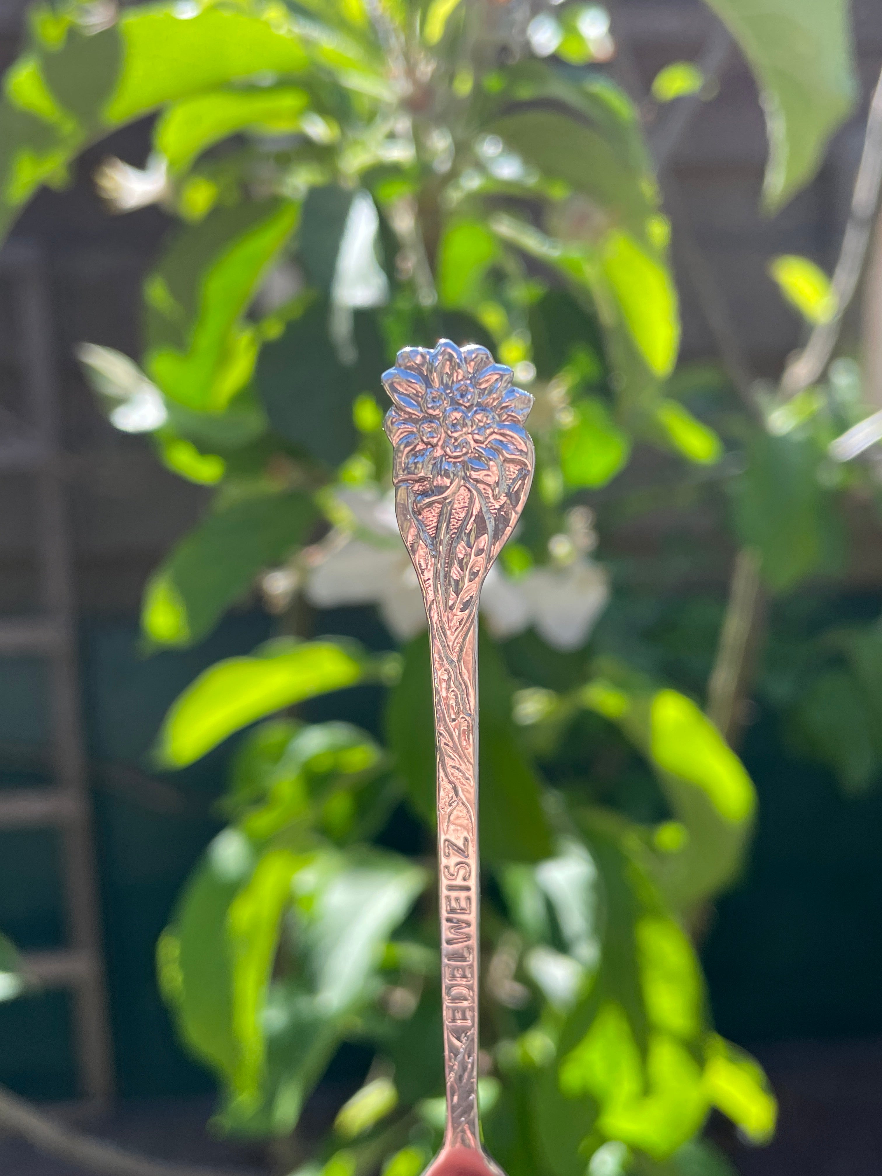 Handgemaakte verzilverde lepelring - bloem