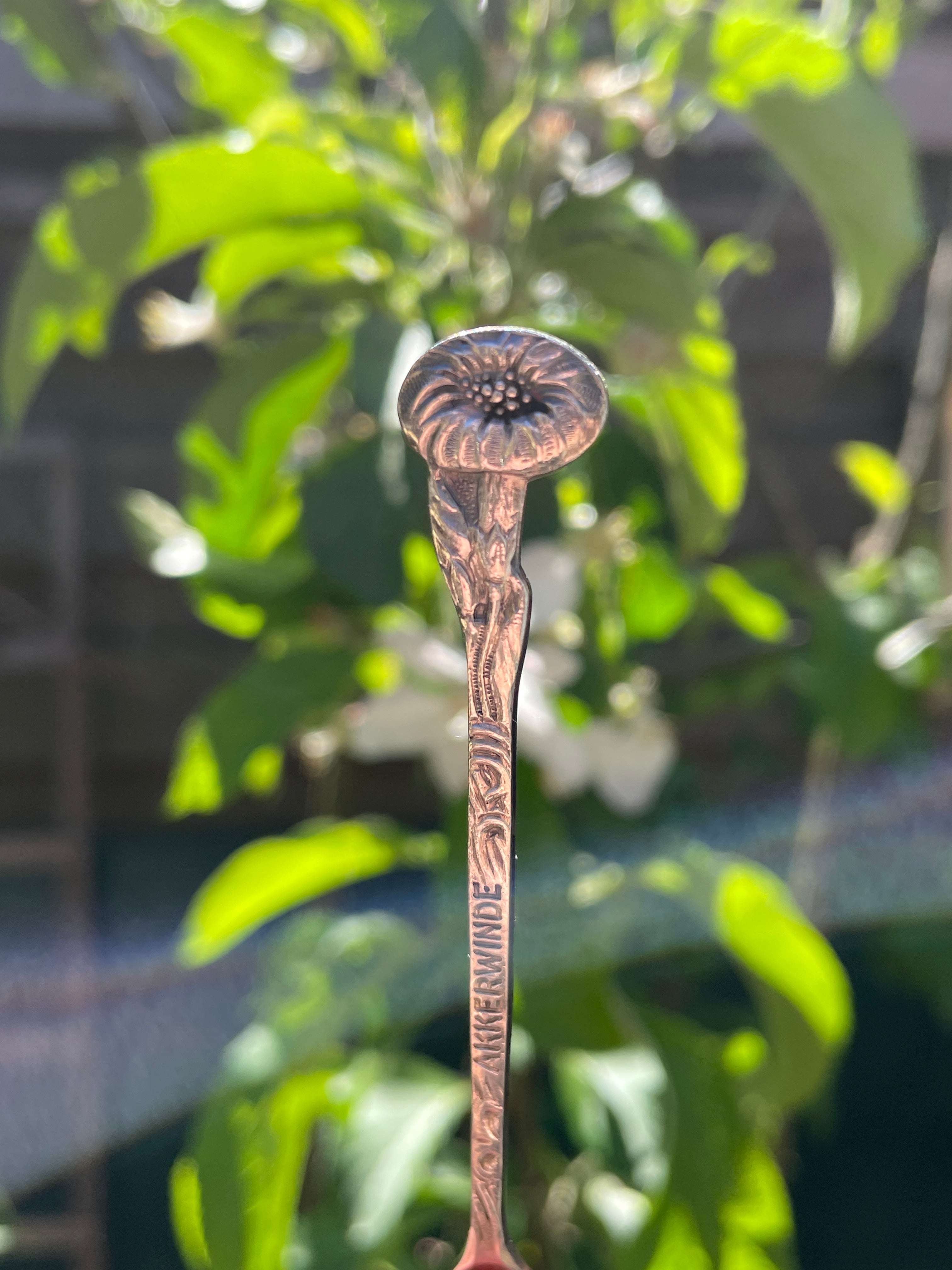 Handgemaakte verzilverde lepelring - bloem