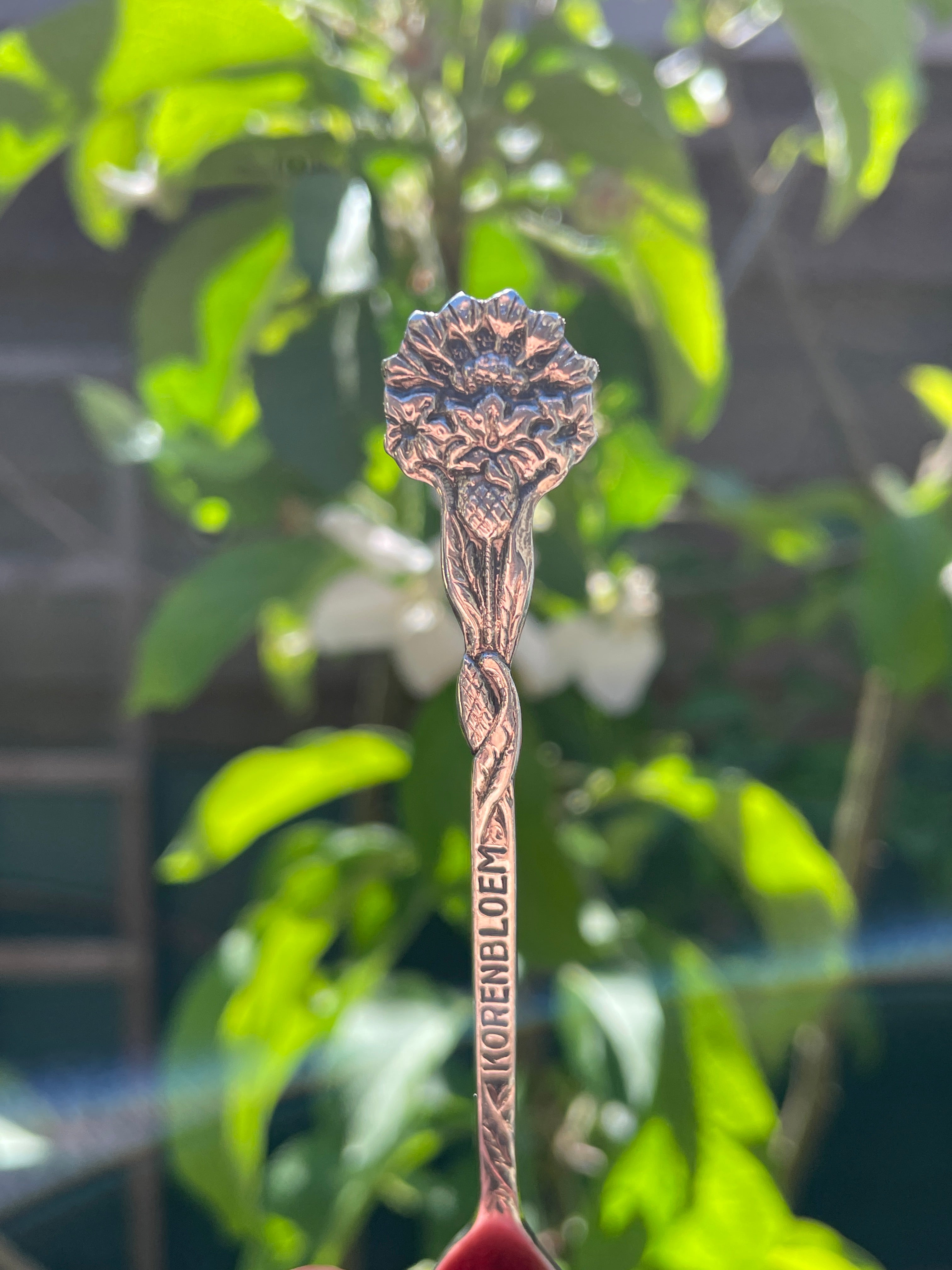 Handgemaakte verzilverde lepelring - bloem