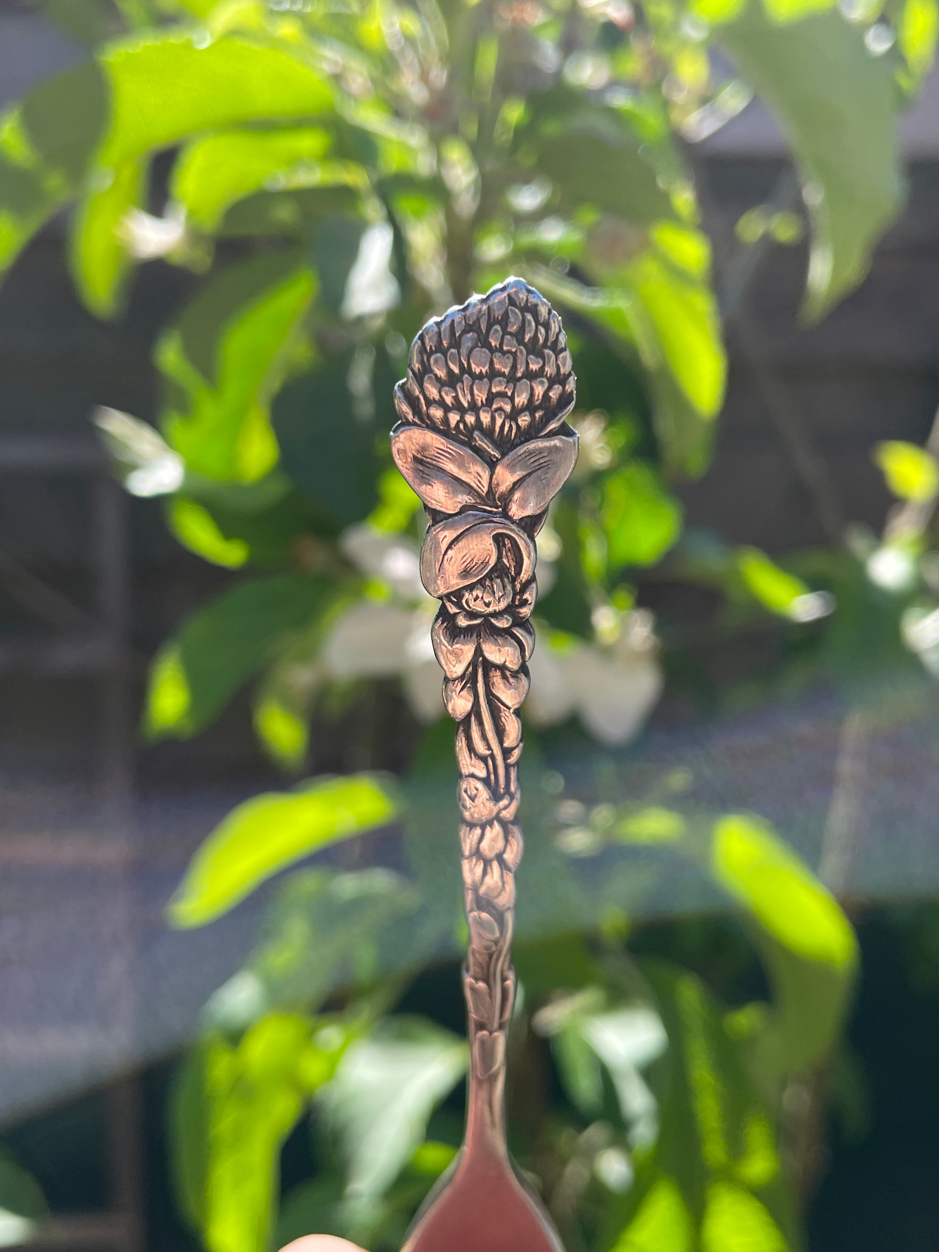 Handgemaakte verzilverde lepelring - bloem