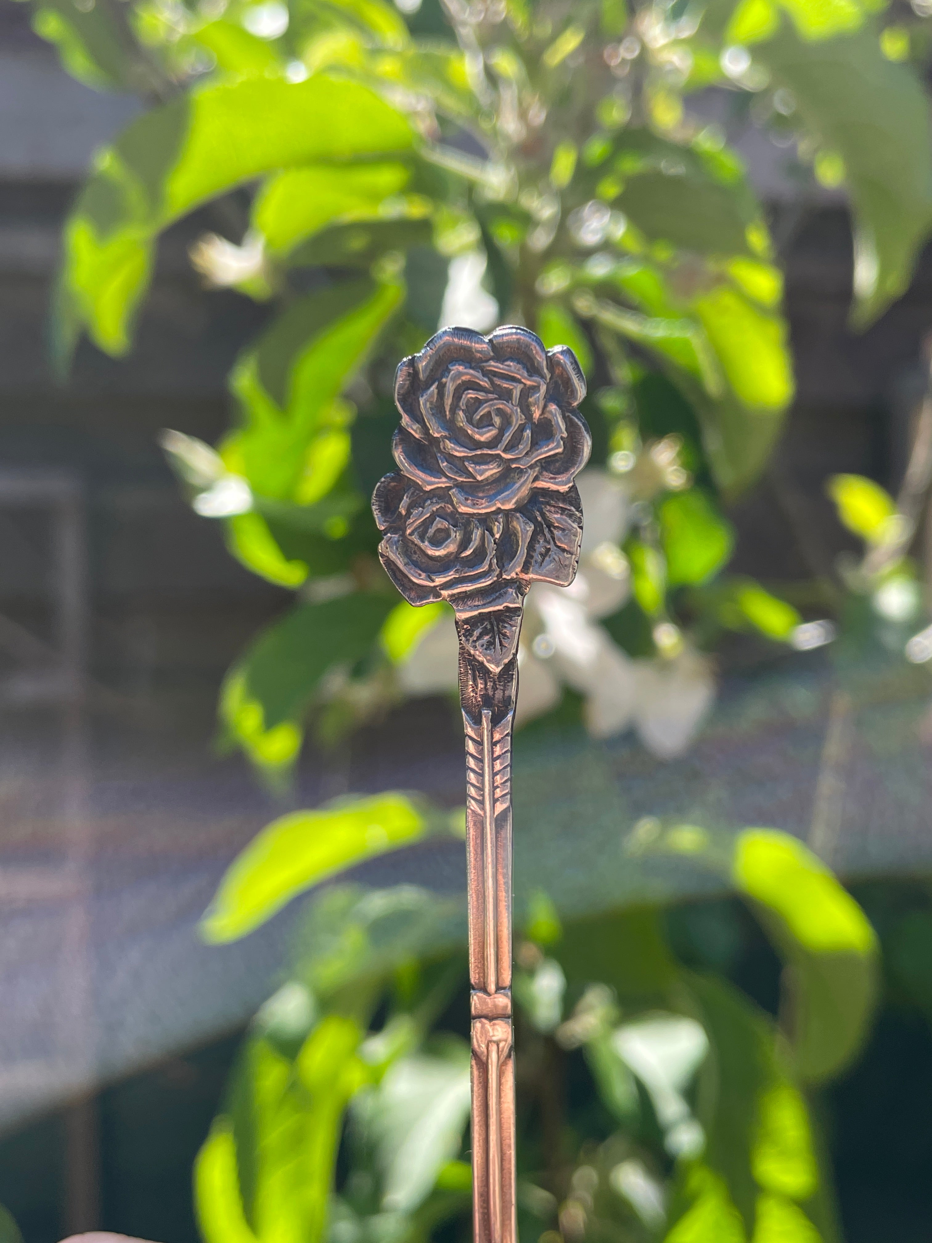 Handgemaakte verzilverde lepelring - bloem