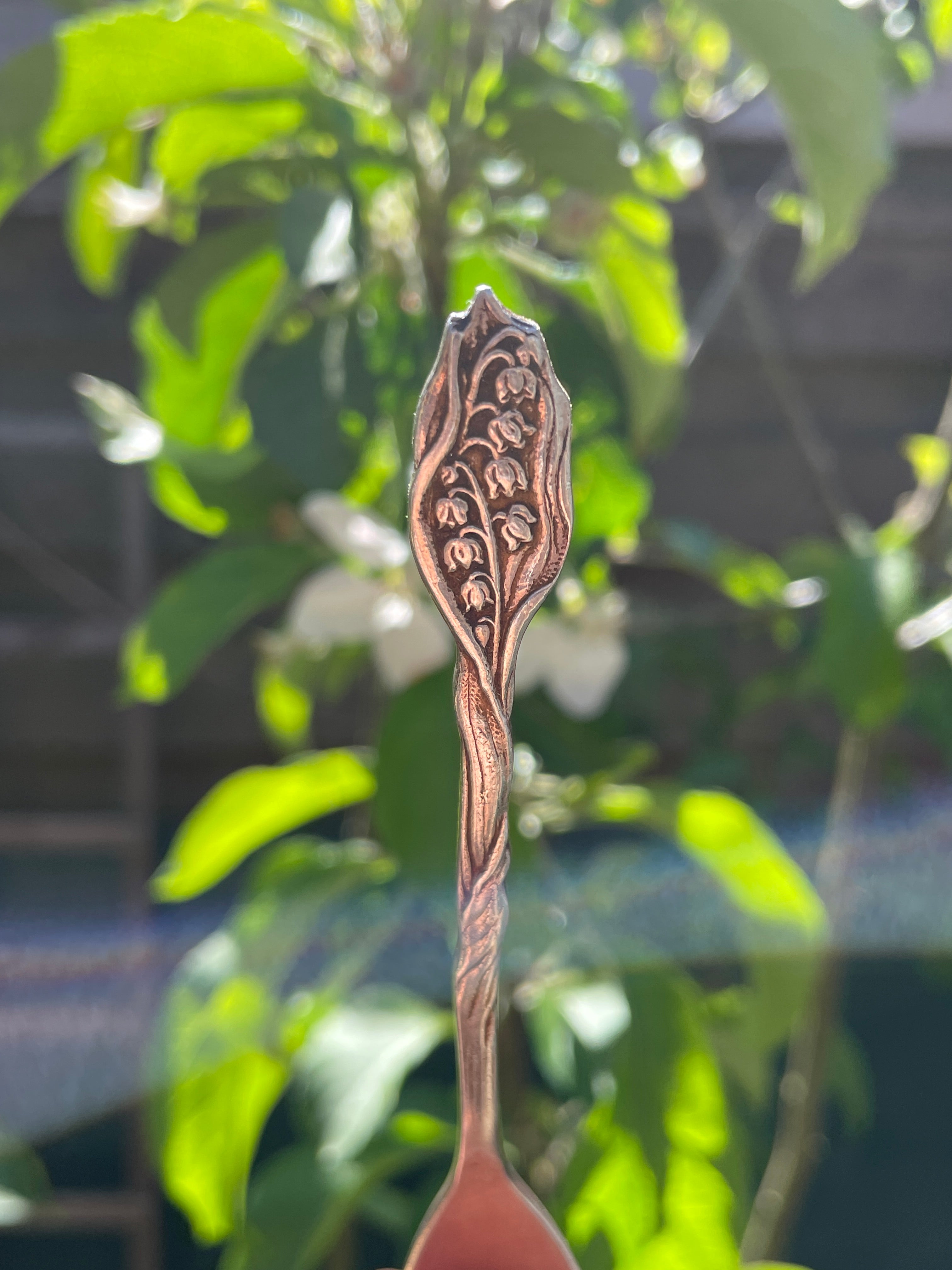 Handgemaakte verzilverde lepelring - bloem